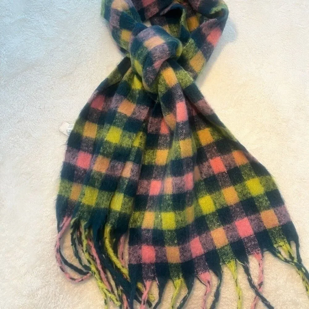 Natasha Multi Colored Plaid Blanket Scarf fringe Plaid Shawl Oversized NWT